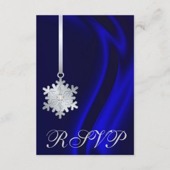 Blue Silk Silver Snowflake Jewel Rsvp Invitation by TheInspiredEdge at Zazzle