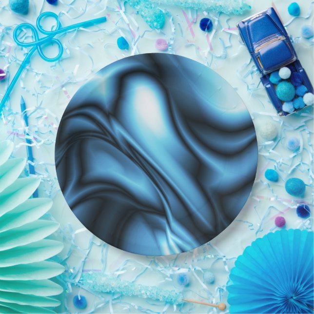 Blue Silk wave Paper Plates (Party)