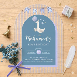 Blue Silly Goose Acrylic 1st Birthday Personalized Invitations
