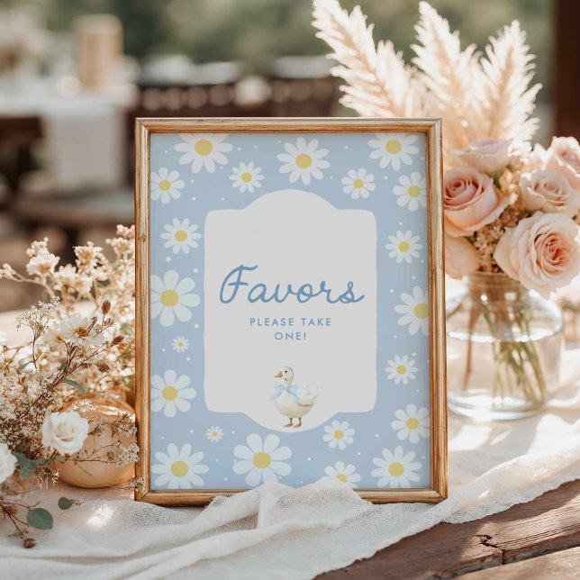 Blue Silly Goose Baby Shower Favor Sign (Blue Silly Goose and Daisy Favors Baby Shower Sign)