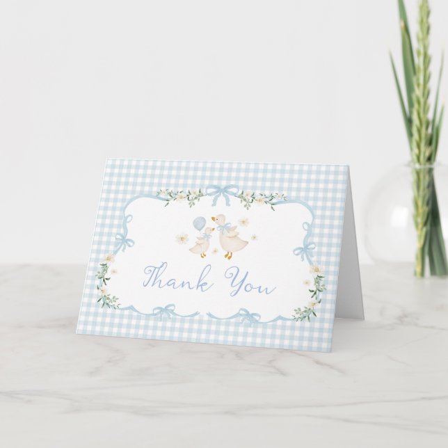 Blue Silly Goose Boy Baby Shower Thank You Card (Front)