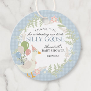 Blue Silly Goose Floral Gingham Baby Shower Favors Favor Tags