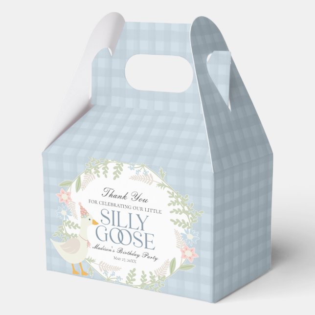 Blue Silly Goose Floral Gingham Birthday Favor Boxes (Front)