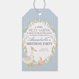 Blue Silly Goose Floral Gingham Birthday Favor Gift Tags