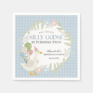 Blue Silly Goose Floral Gingham Birthday Napkins