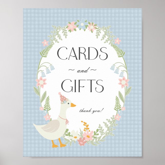 Blue Silly Goose Floral Gingham Cards and Gifts Poster (Front)