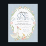 Blue Silly Goose Floral Gingham First Birthday Postcard<br><div class="desc">A silly goose is another year older. This Silly Goose Party Decor Collection is perfect for celebrating your sweet little girl! Featuring an adorable silly goose, pastel florals, and soft gingham patterns, this collection is perfect for adding a touch of playful elegance to any party. Whether it’s for a birthday...</div>