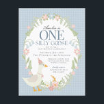 Blue Silly Goose Floral Gingham First Birthday Postcard<br><div class="desc">A silly goose is another year older. This Silly Goose Party Decor Collection is perfect for celebrating your sweet little girl! Featuring an adorable silly goose, pastel florals, and soft gingham patterns, this collection is perfect for adding a touch of playful elegance to any party. Whether it’s for a birthday...</div>