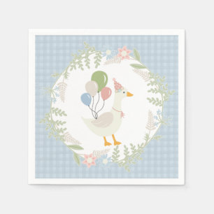 Blue Silly Goose Floral Gingham Paper Napkins