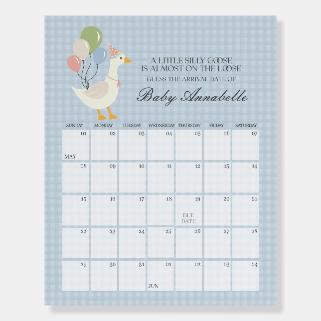 Blue Silly Goose Gingham Baby Shower Guess the Dat Foam Board (Front)