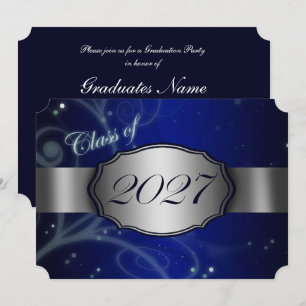 Blue & Silver 2027 Graduation Party Invitation