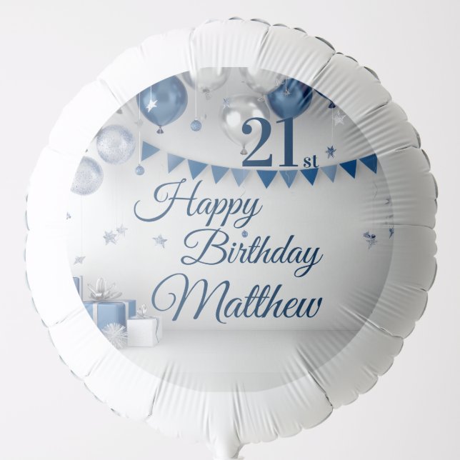 Blue Silver 21st Birthday Balloon (Front)