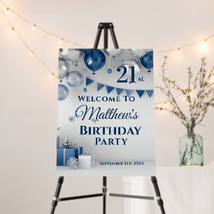 Blue Silver 21st Birthday Party Welcome Foam Board