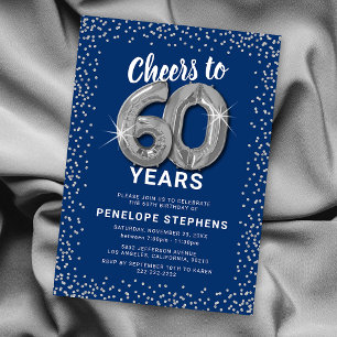 Blue Silver 60th Birthday Party Invitation
