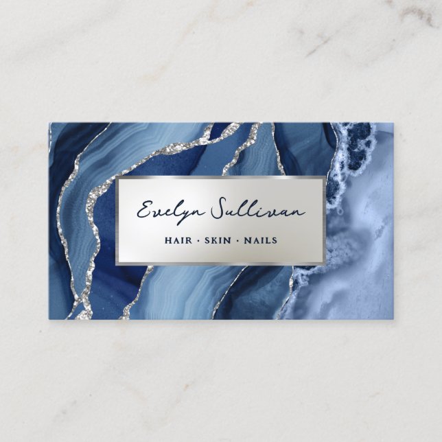Blue Silver Agate Business Card (Front)