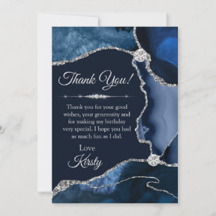 Blue Silver Agate Geode Birthday Thank You Card