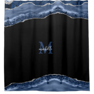 Blue & Silver Agate Personalized Monogram Shower Curtain