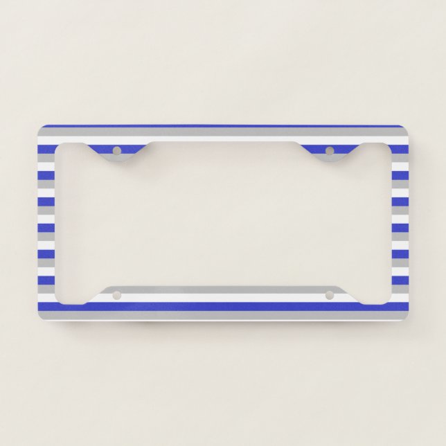 Blue, Silver and White Stripes License Plate Frame (Front)