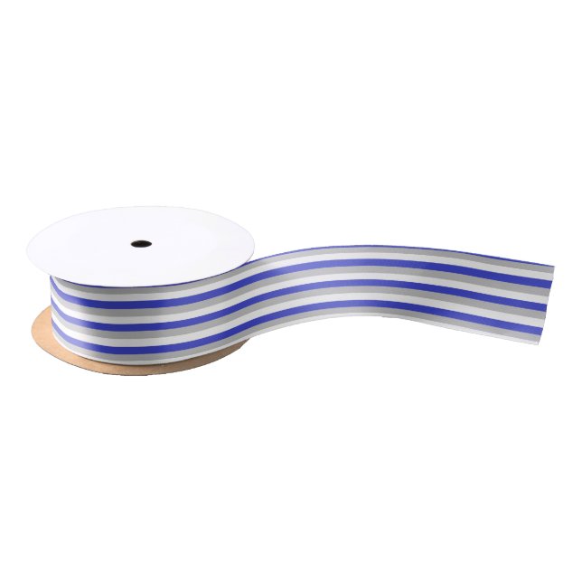 Blue, Silver and White Stripes Satin Ribbon (Spool)