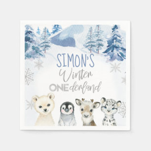 Blue Silver Arctic Winter Onederland Birthday Napkins