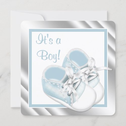 Blue White Shoes Elegant Blue Baby Boy Shower Custom Invitations