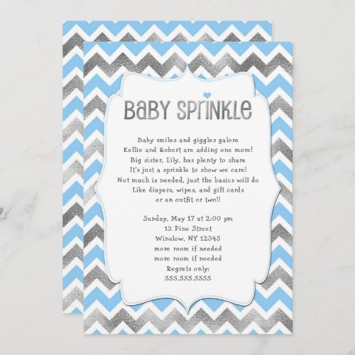 Blue Silver Baby Sprinkle boy baby shower invites