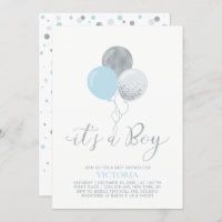 Blue & Silver Balloons | It's a Boy Baby Shower Invitation