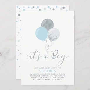 Blue and silver hot sale baby shower invitations