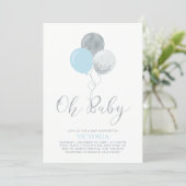 Blue & Silver Balloons | Oh Baby Boy Baby Shower Invitation (Standing Front)