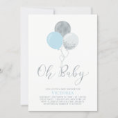 Blue & Silver Balloons | Oh Baby Boy Baby Shower Invitation (Front)