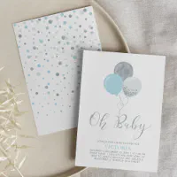 Blue and silver store baby shower invitations