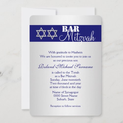 Blue silver bar mitzvah celebrations #5 personalized invite