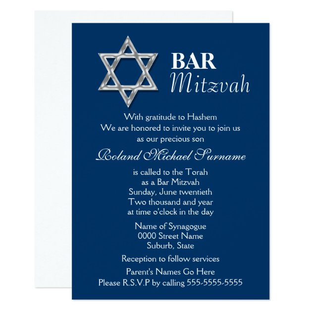 Blue Silver Bar Mitzvah Celebrations Invitation