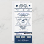 Blue Silver Bar Mitzvah for Twins Football Ticket Invitation<br><div class="desc">Silver Gray and Navy Blue Football Ticket with the Star of David for your Bar Mitzvah Invitation. Two football helmets for your initials and center Star of David in a faded blue color. If you need a different color combination or any other design changes please email paula@labellarue.com BEFORE CUSTOMIZING OR...</div>