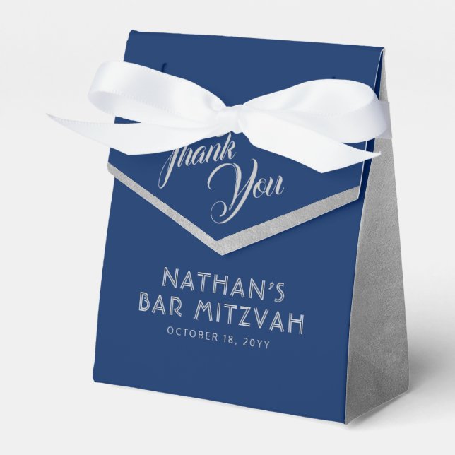 Blue & Silver Bar Mitzvah Modern Thank You  Favor Boxes (Front Side)