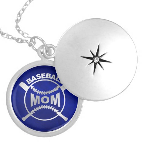 Blue Silver Baseball Mom Locket Necklace