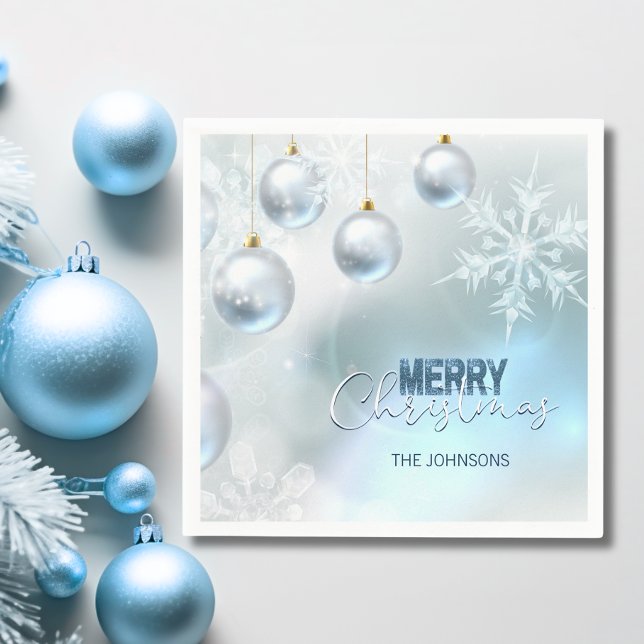 Blue Silver Baubles Snowflakes CHRISTMAS Napkins (Blue Silver Baubles Snowflakes CHRISTMAS Napkins)