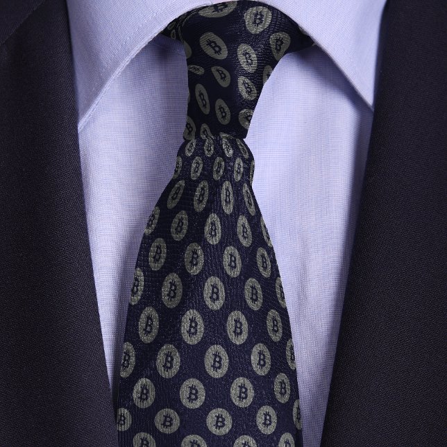 Blue & Silver Bitcoin Crypto Coin Pattern Neck Tie (Creator Uploaded)