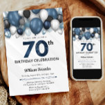 Blue Silver Black & White 70th Birthday Invitation<br><div class="desc">Make a bold statement for your upcoming birthday bash with our Blue Silver Black and White Invitation Suite! Set the tone for a stylish and unforgettable celebration with this striking theme that combines classic elegance.</div>