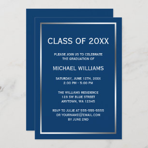 Blue Silver Border Graduation Announcement