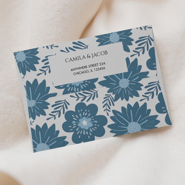 Blue Silver Botanical Floral Boho Holiday Elegant  Envelope (Creator Uploaded)