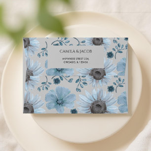 Blue Silver Botanical Floral Boho Holiday Elegant  Envelope