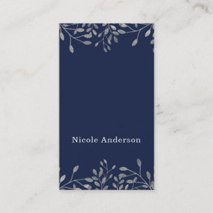 Blue & Silver Botanical Modern Elegant Chic Business Card