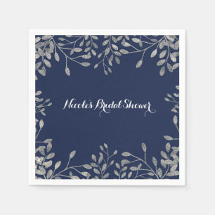 Blue & Silver Botanical Modern Elegant Wedding Paper Napkins