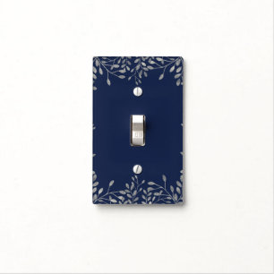 Blue & Silver Botanical Modern Wedding Elegant Light Switch Cover