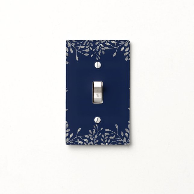 Blue & Silver Botanical Modern Wedding Elegant Light Switch Cover (In Situ)