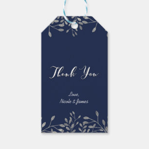Blue & Silver Botanical Modern Wedding Favor Gift Tags