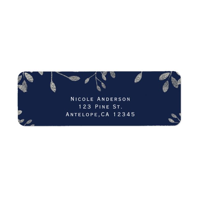 Blue & Silver Botanical Modern Wedding Invitation Label (Front)
