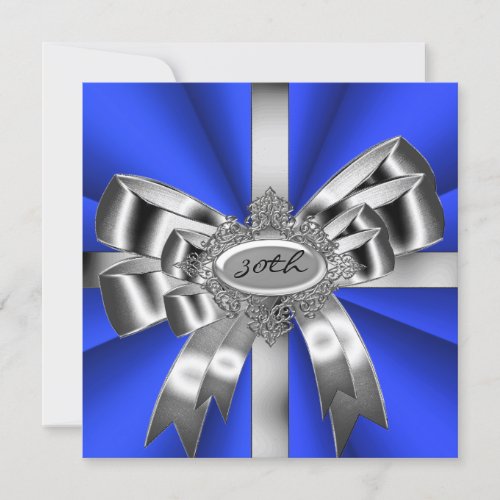 Blue Silver Bow 30th Black White Jewel 2 Invitation