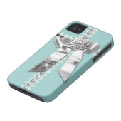 Blue Silver Bow Pearl Jewel Printed iPhone 4 Case (Bottom)